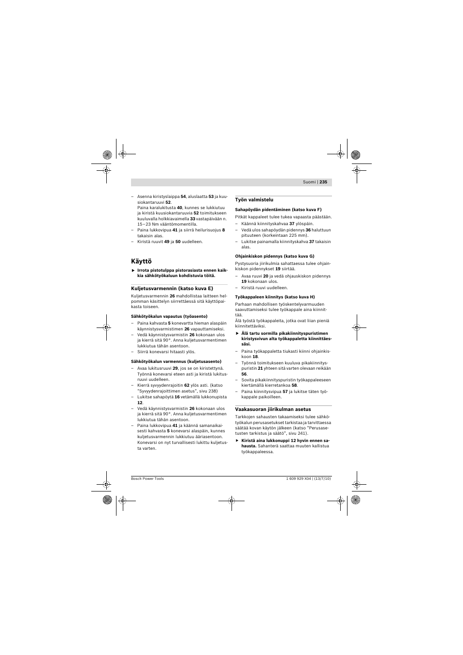 Käyttö | Bosch GCM 10 SD Professional User Manual | Page 235 / 630