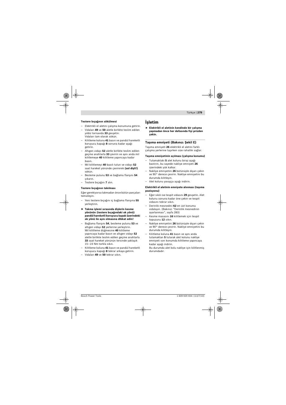 Işletim | Bosch GCM 10 SD Professional User Manual | Page 279 / 630