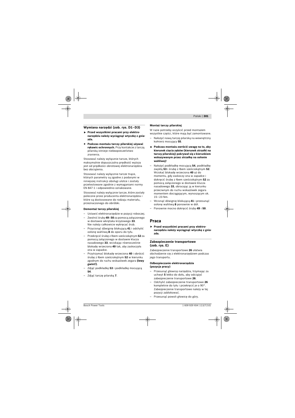 Praca | Bosch GCM 10 SD Professional User Manual | Page 301 / 630