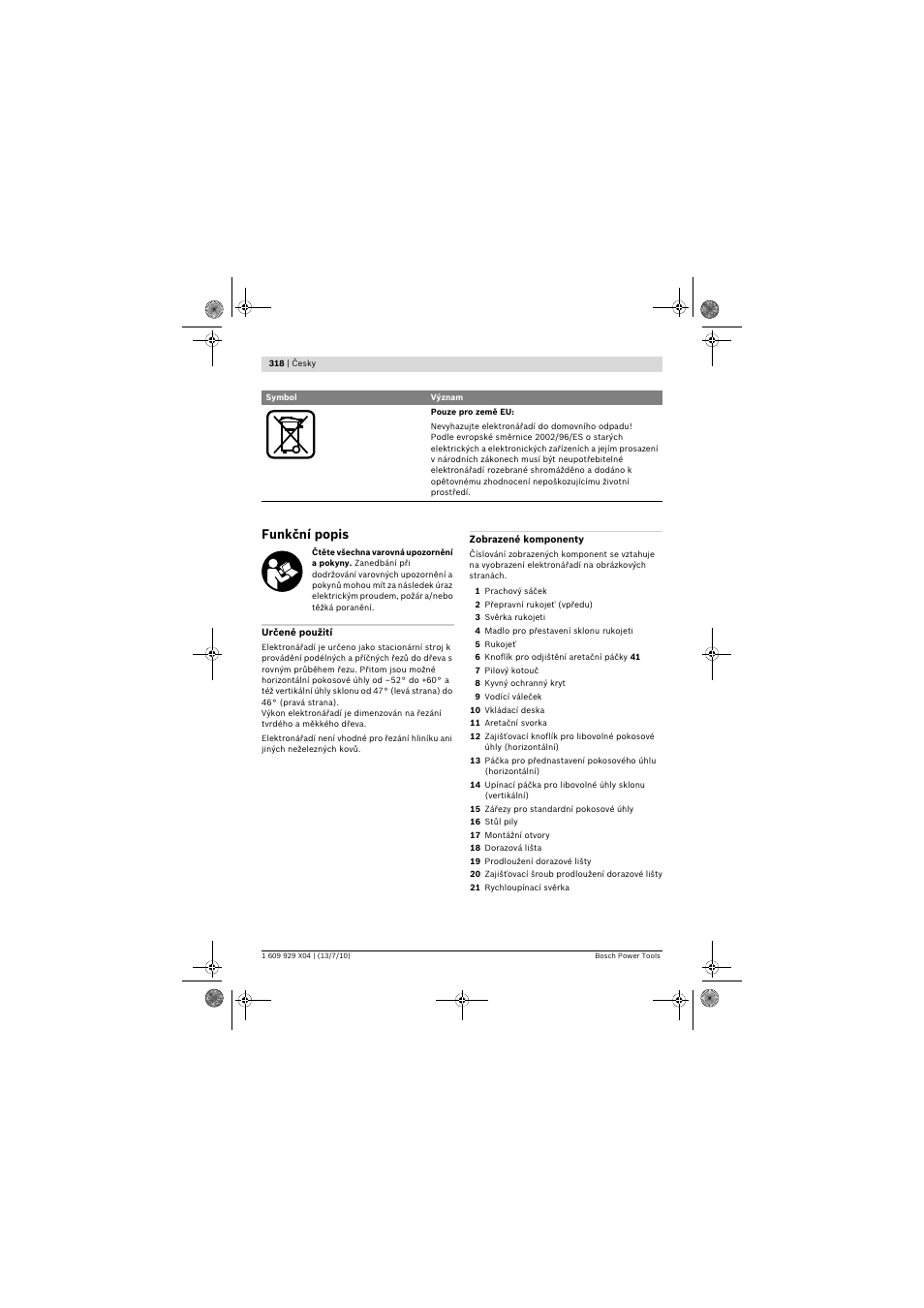Funkční popis | Bosch GCM 10 SD Professional User Manual | Page 318 / 630