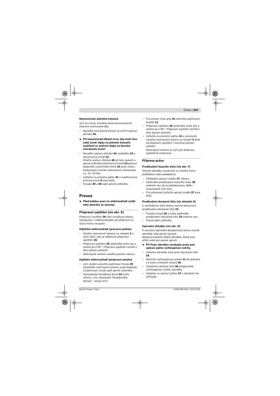 Provoz | Bosch GCM 10 SD Professional User Manual | Page 323 / 630