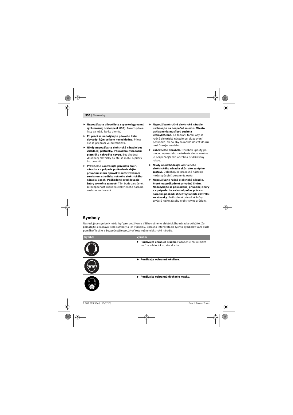Symboly | Bosch GCM 10 SD Professional User Manual | Page 336 / 630