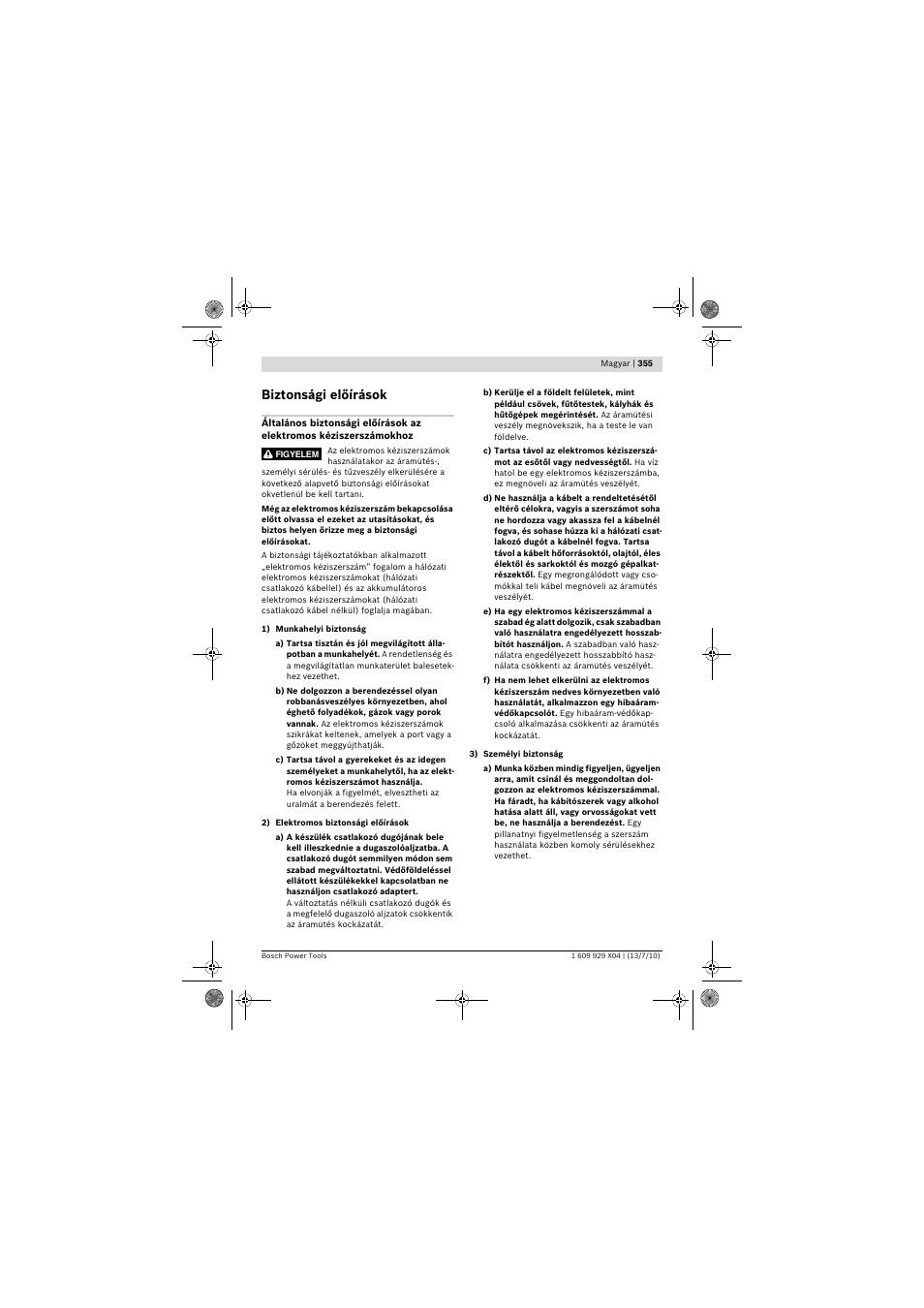 Biztonsági előírások | Bosch GCM 10 SD Professional User Manual | Page 355 / 630