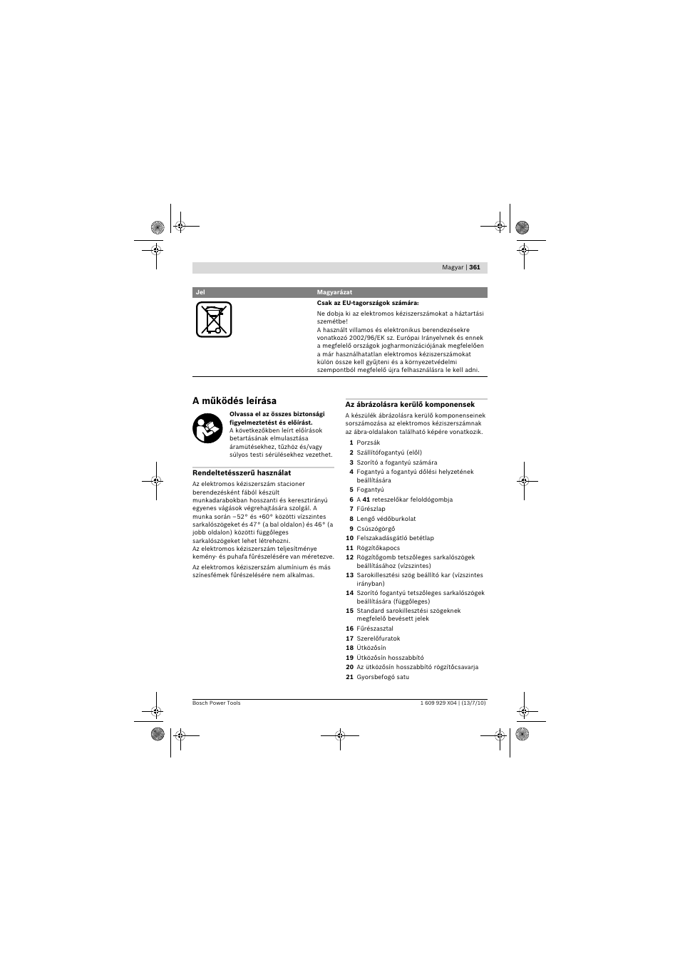 A működés leírása | Bosch GCM 10 SD Professional User Manual | Page 361 / 630