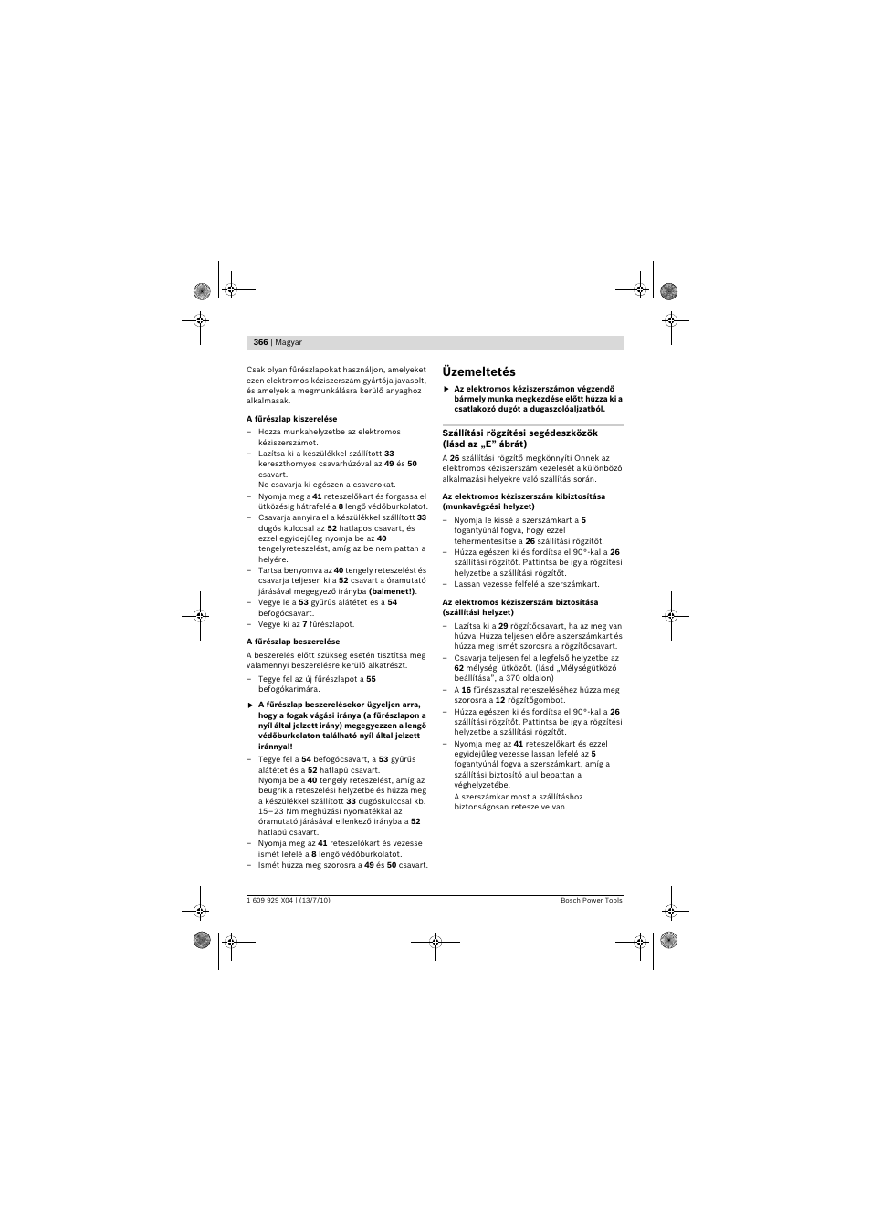 Üzemeltetés | Bosch GCM 10 SD Professional User Manual | Page 366 / 630