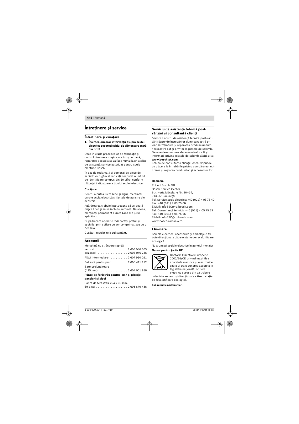 Întreţinere şi service | Bosch GCM 10 SD Professional User Manual | Page 444 / 630