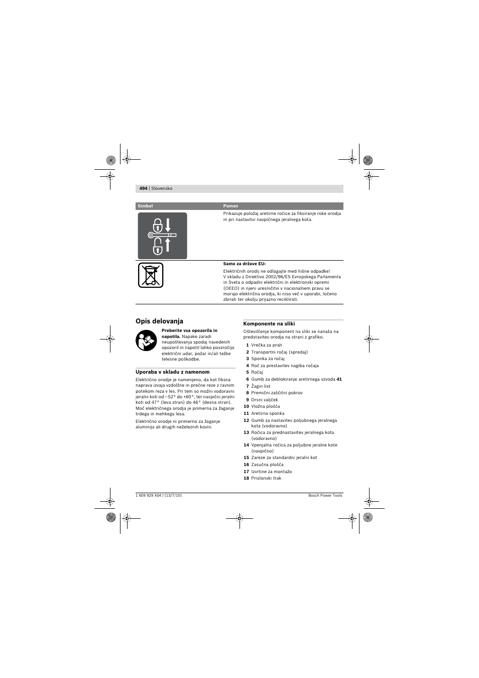 Opis delovanja | Bosch GCM 10 SD Professional User Manual | Page 494 / 630