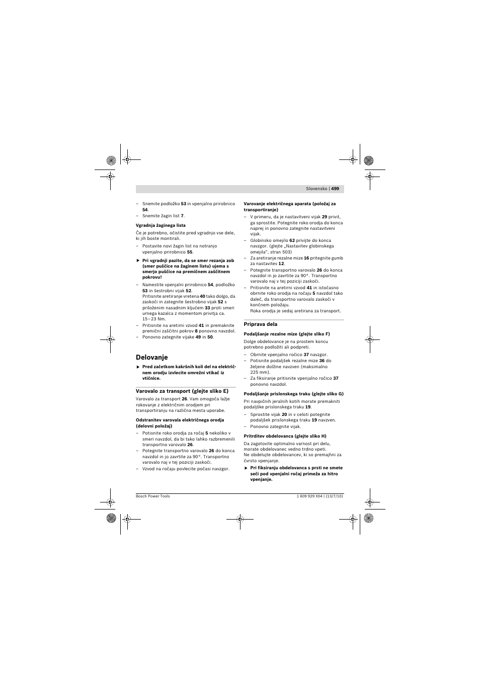 Delovanje | Bosch GCM 10 SD Professional User Manual | Page 499 / 630