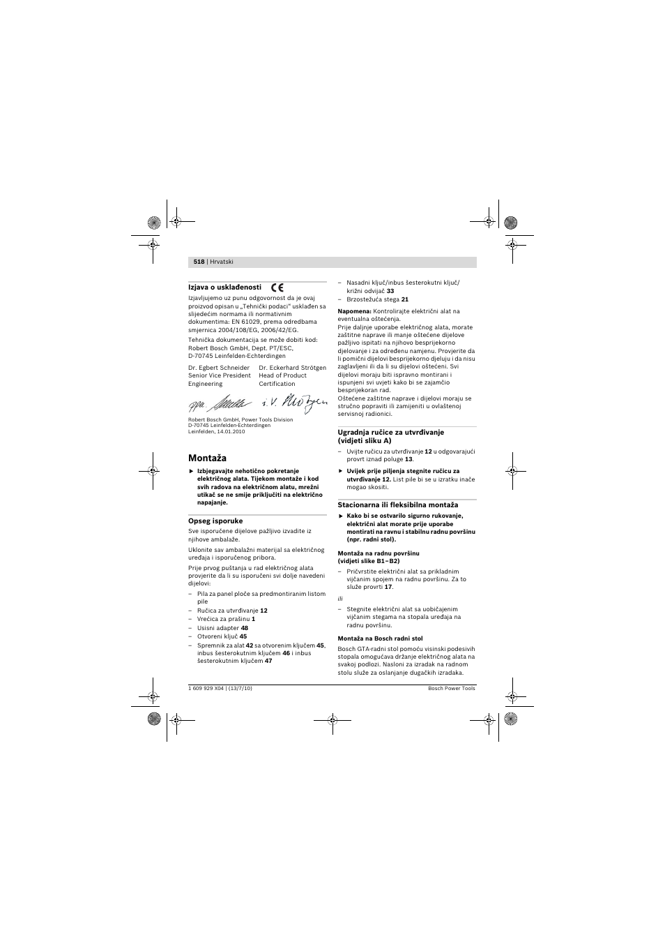 Montaža | Bosch GCM 10 SD Professional User Manual | Page 518 / 630