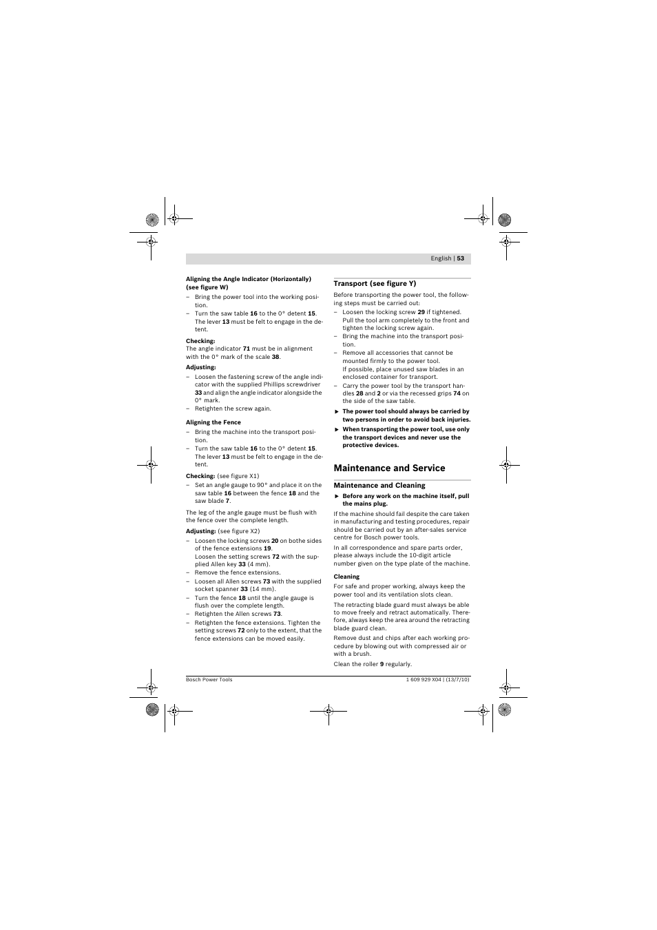 Maintenance and service | Bosch GCM 10 SD Professional User Manual | Page 53 / 630