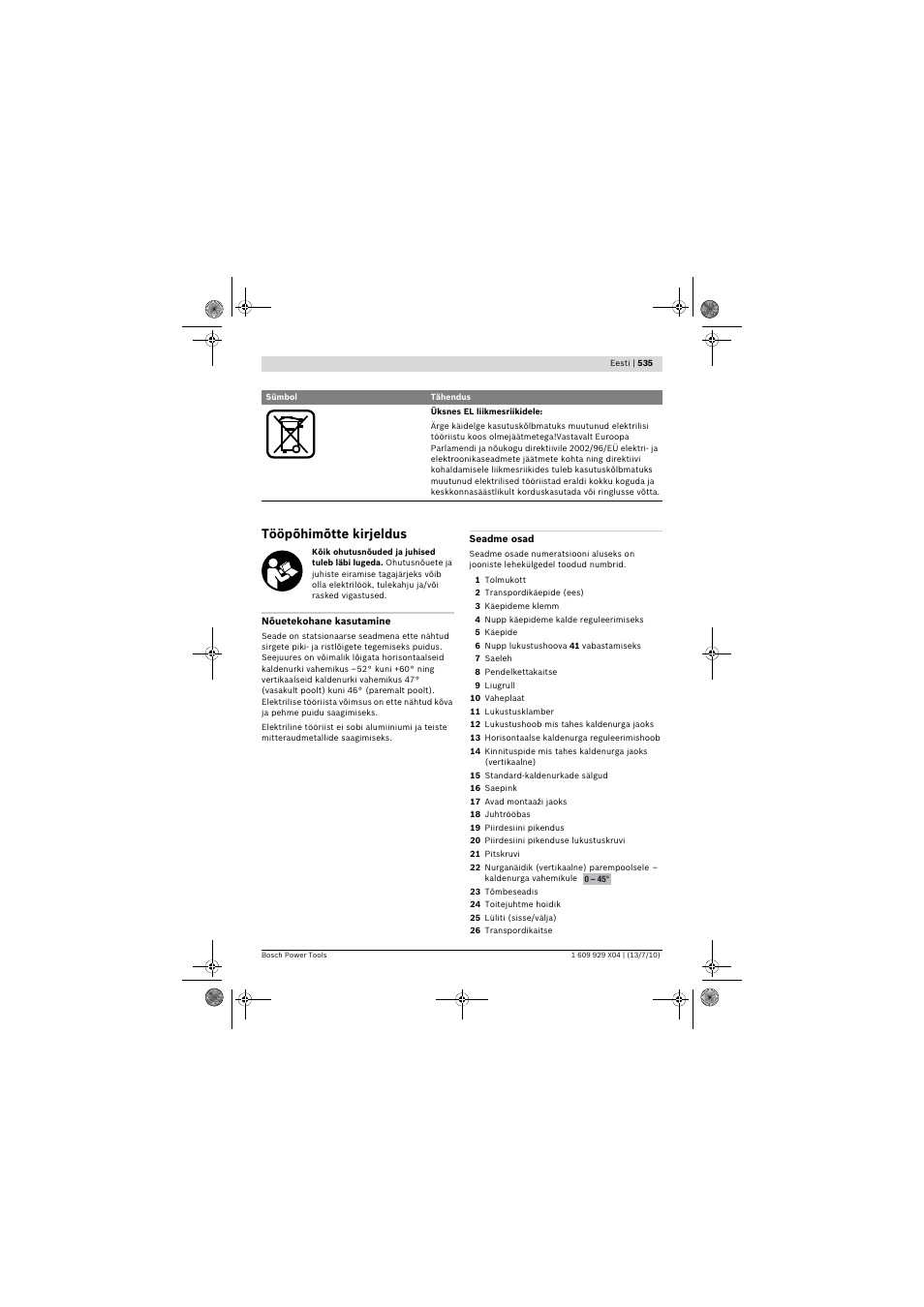 Tööpõhimõtte kirjeldus | Bosch GCM 10 SD Professional User Manual | Page 535 / 630