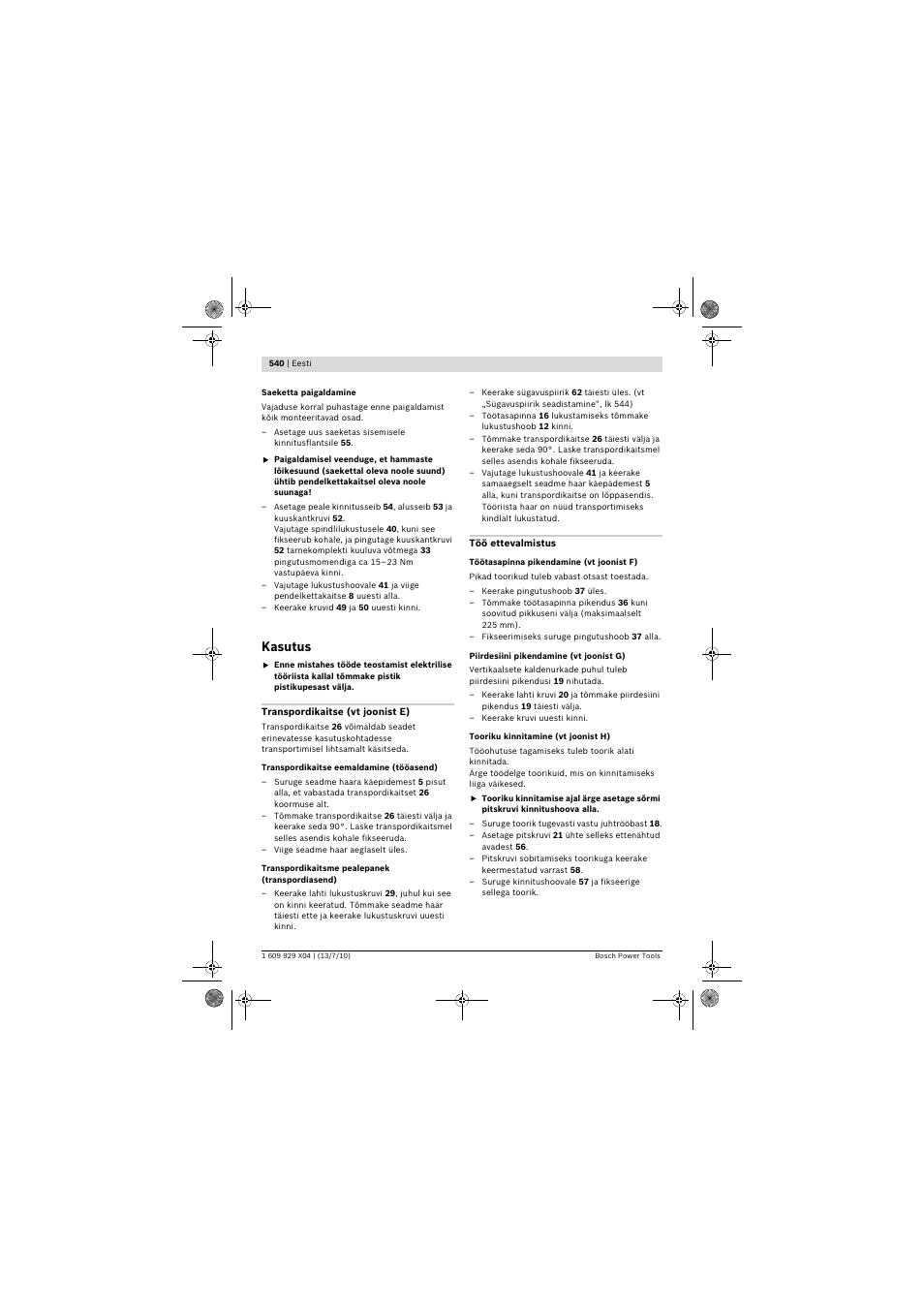 Kasutus | Bosch GCM 10 SD Professional User Manual | Page 540 / 630