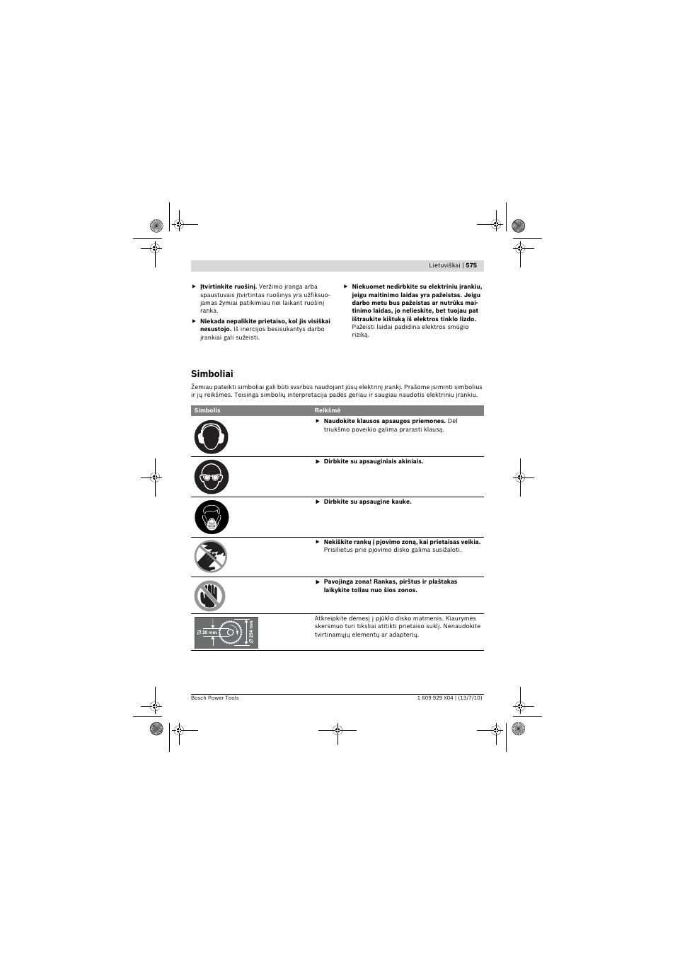 Simboliai | Bosch GCM 10 SD Professional User Manual | Page 575 / 630