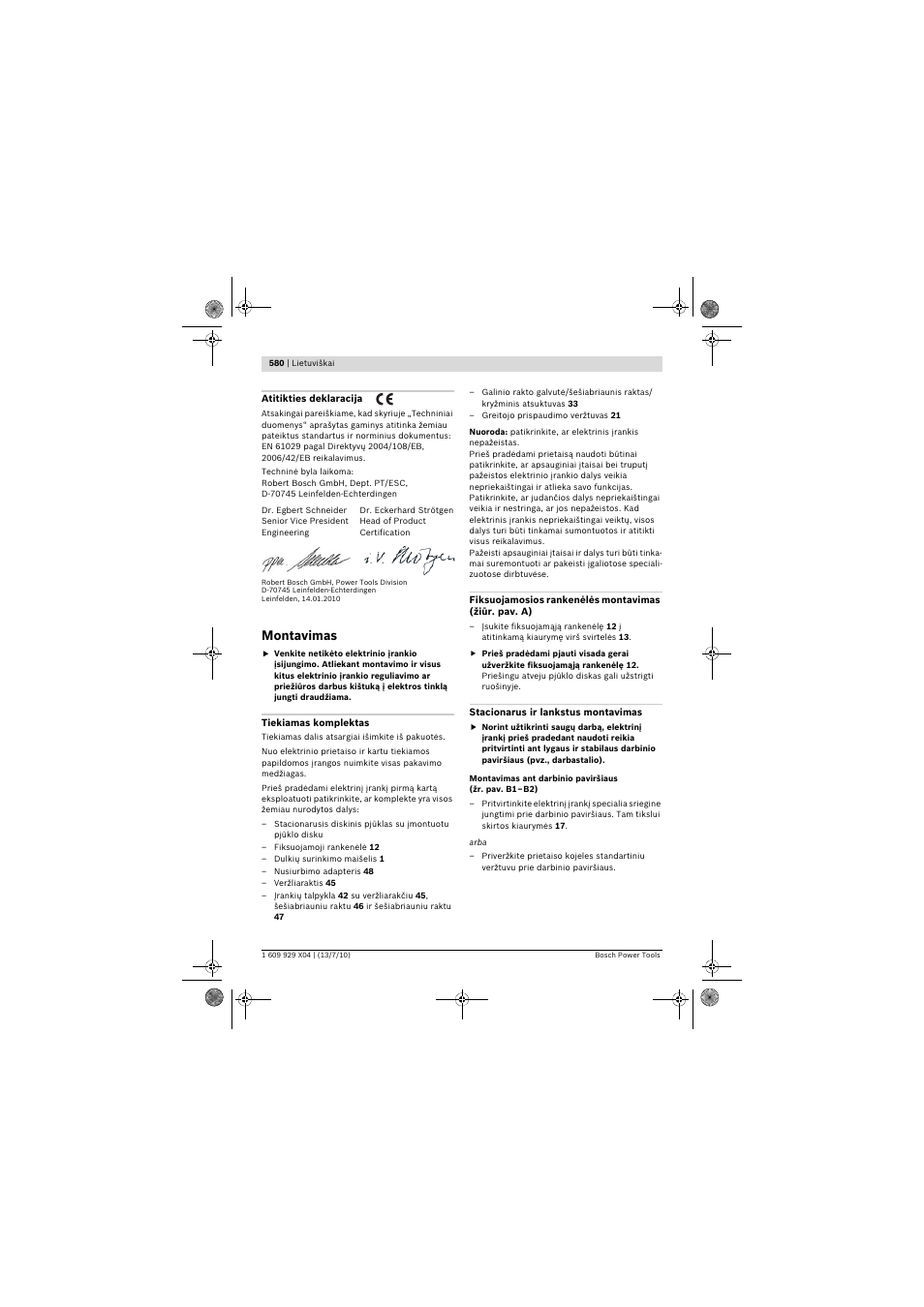 Montavimas | Bosch GCM 10 SD Professional User Manual | Page 580 / 630