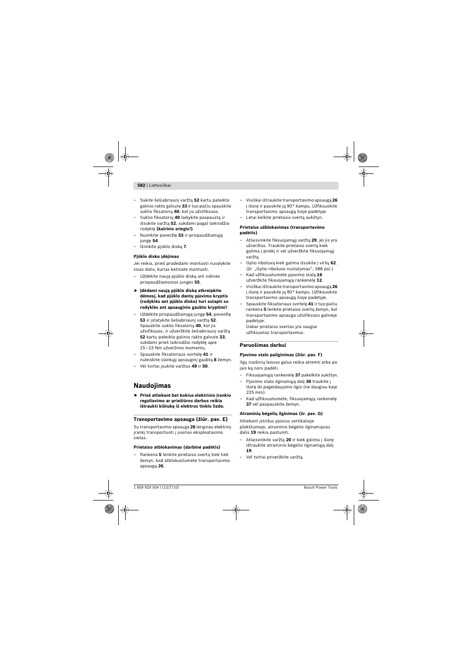 Naudojimas | Bosch GCM 10 SD Professional User Manual | Page 582 / 630