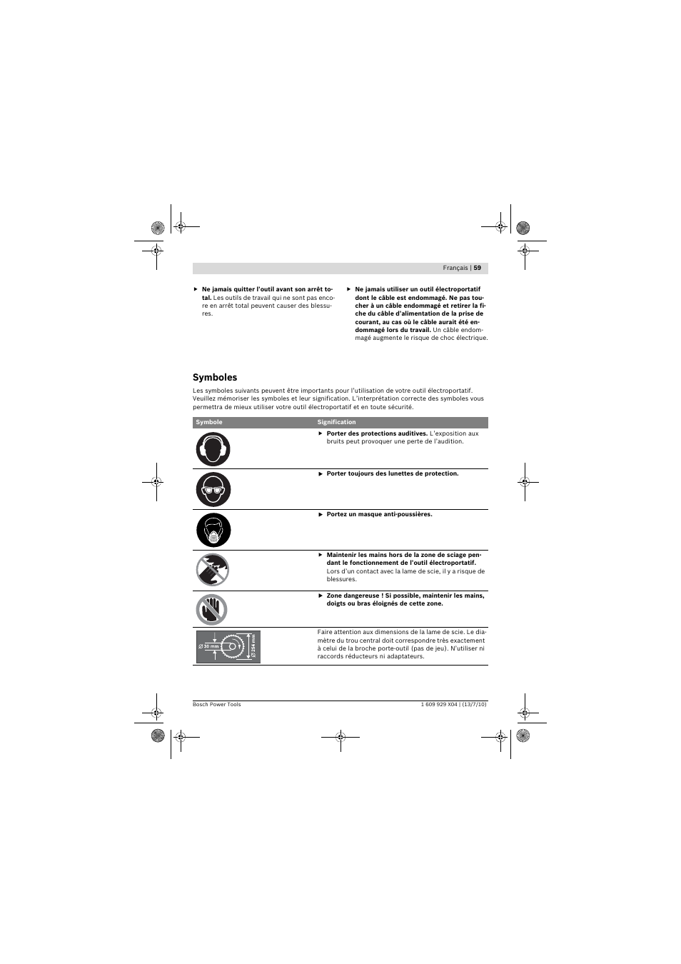 Symboles | Bosch GCM 10 SD Professional User Manual | Page 59 / 630