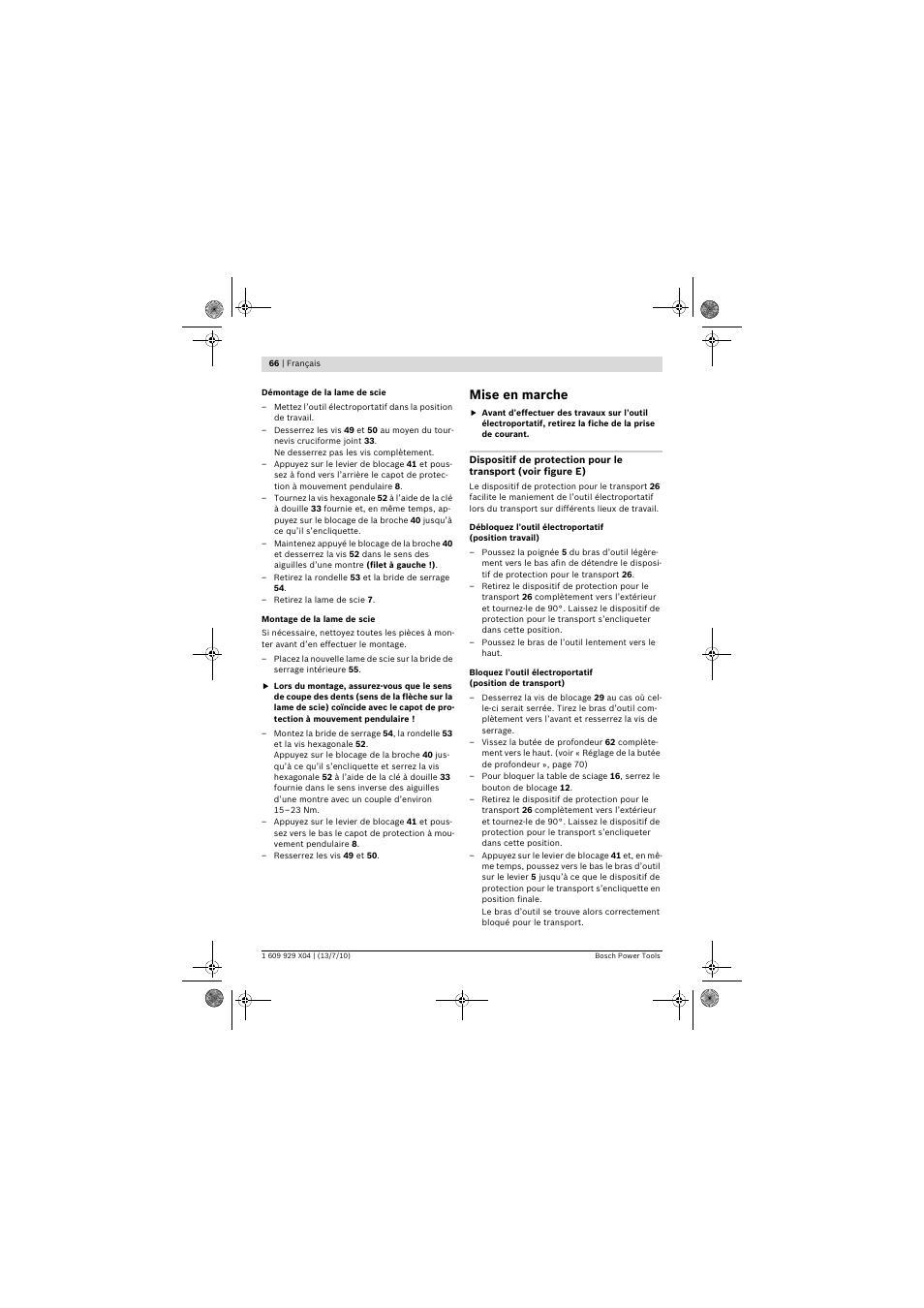 Mise en marche | Bosch GCM 10 SD Professional User Manual | Page 66 / 630
