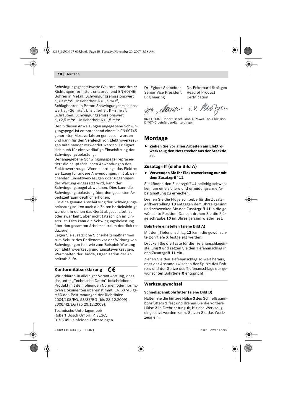 Montage | Bosch GSB 13 RE Professional User Manual | Page 10 / 210