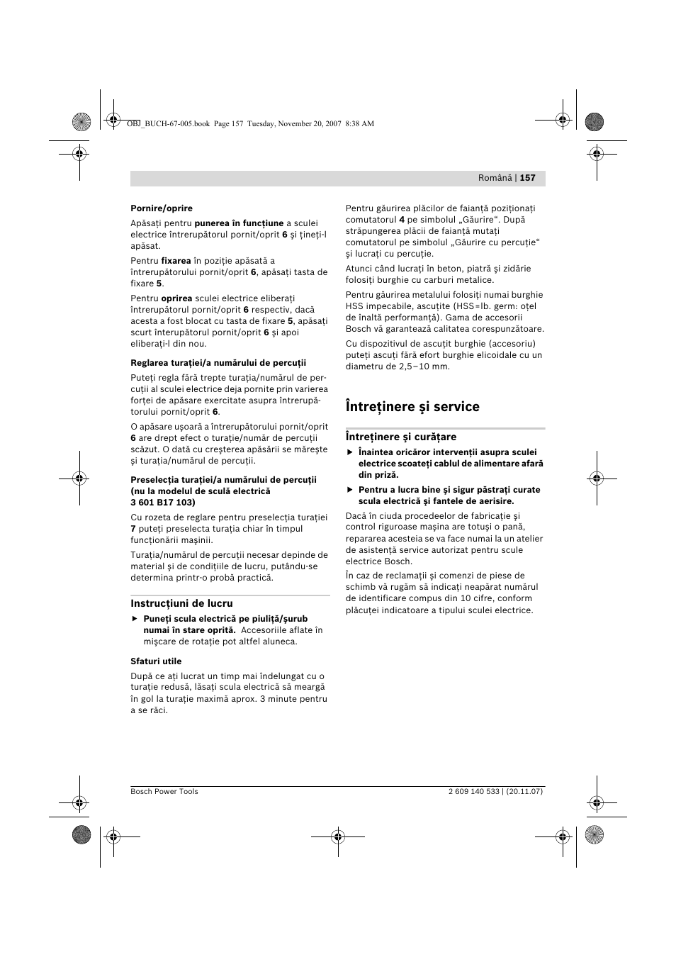 Întreţinere şi service | Bosch GSB 13 RE Professional User Manual | Page 157 / 210