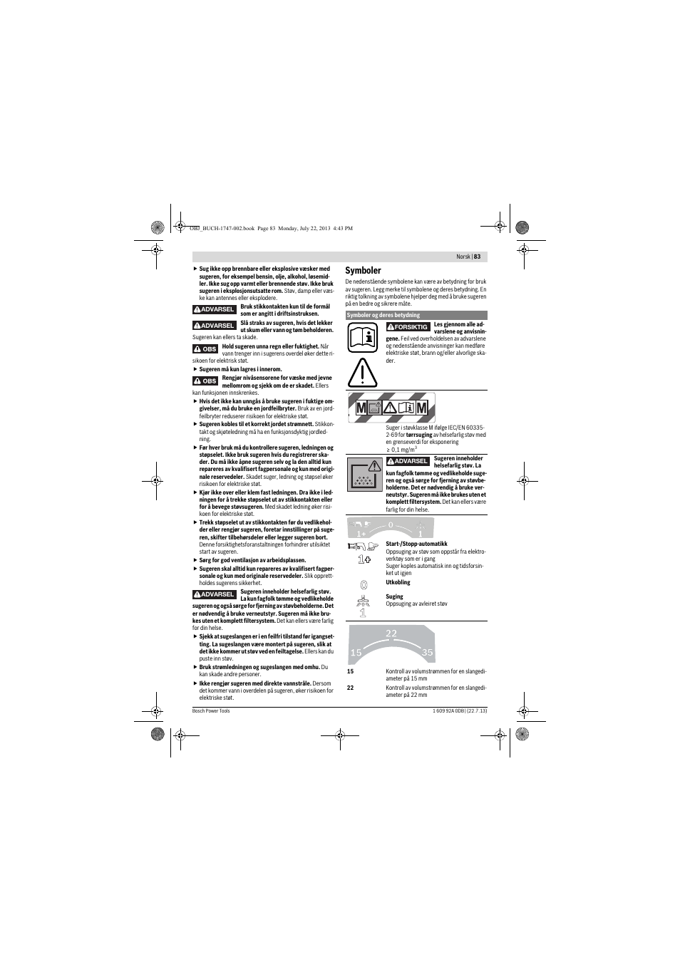 Symboler | Bosch GAS 55 M AFC Professional User Manual | Page 83 / 264