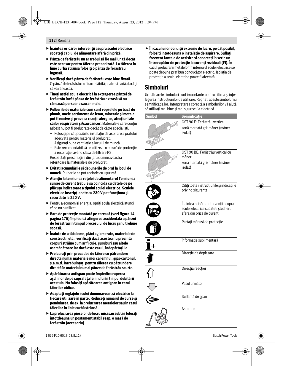 Simboluri | Bosch GST 90 E Professional User Manual | Page 112 / 178