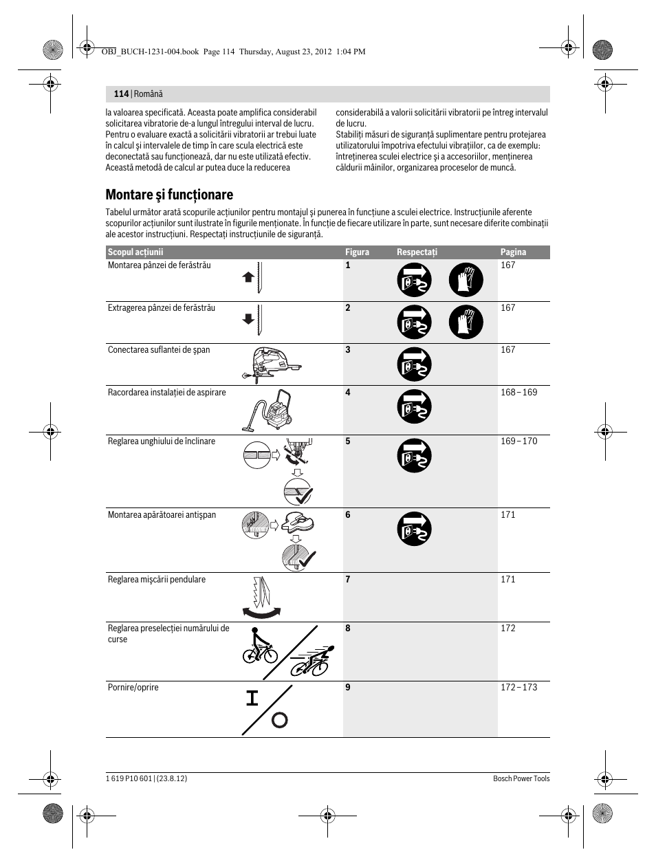 Montare şi funcţionare | Bosch GST 90 E Professional User Manual | Page 114 / 178