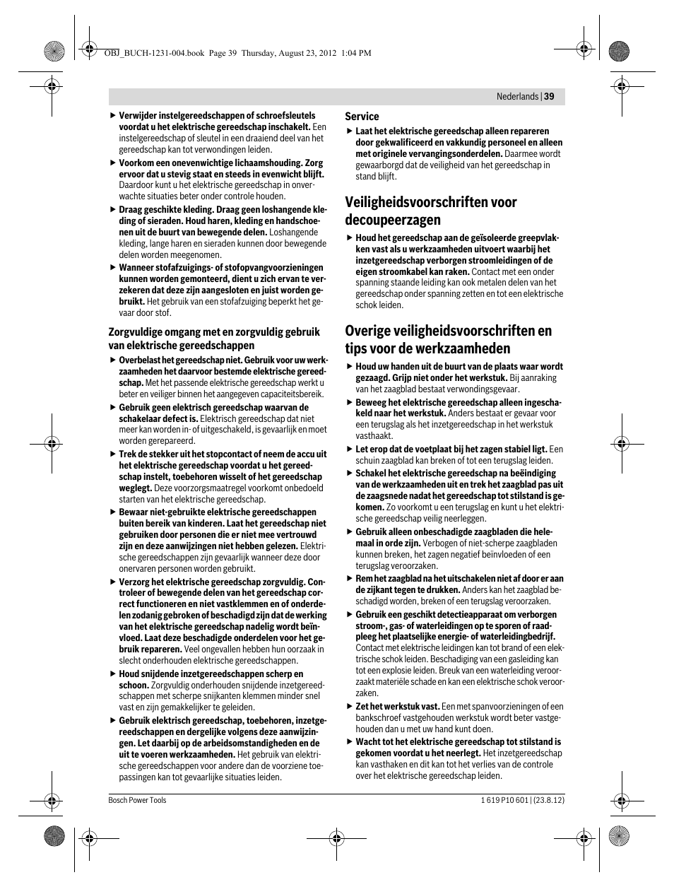 Veiligheidsvoorschriften voor decoupeerzagen | Bosch GST 90 E Professional User Manual | Page 39 / 178