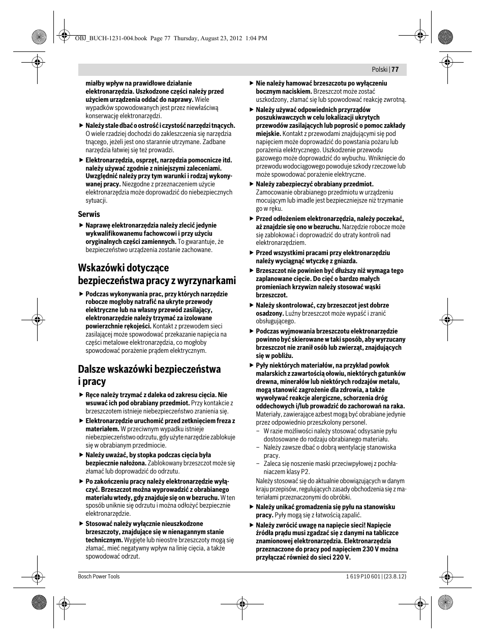 Dalsze wskazówki bezpieczeństwa i pracy | Bosch GST 90 E Professional User Manual | Page 77 / 178