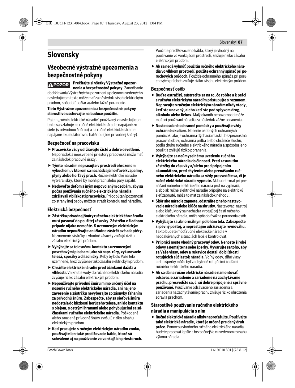 Slovensky | Bosch GST 90 E Professional User Manual | Page 87 / 178