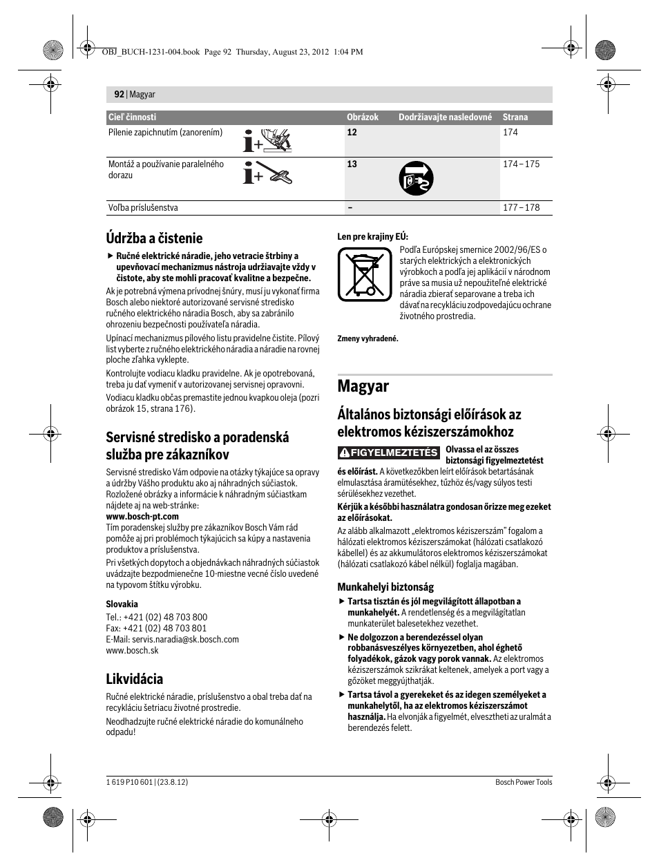Magyar, Údržba a čistenie, Likvidácia | Bosch GST 90 E Professional User Manual | Page 92 / 178