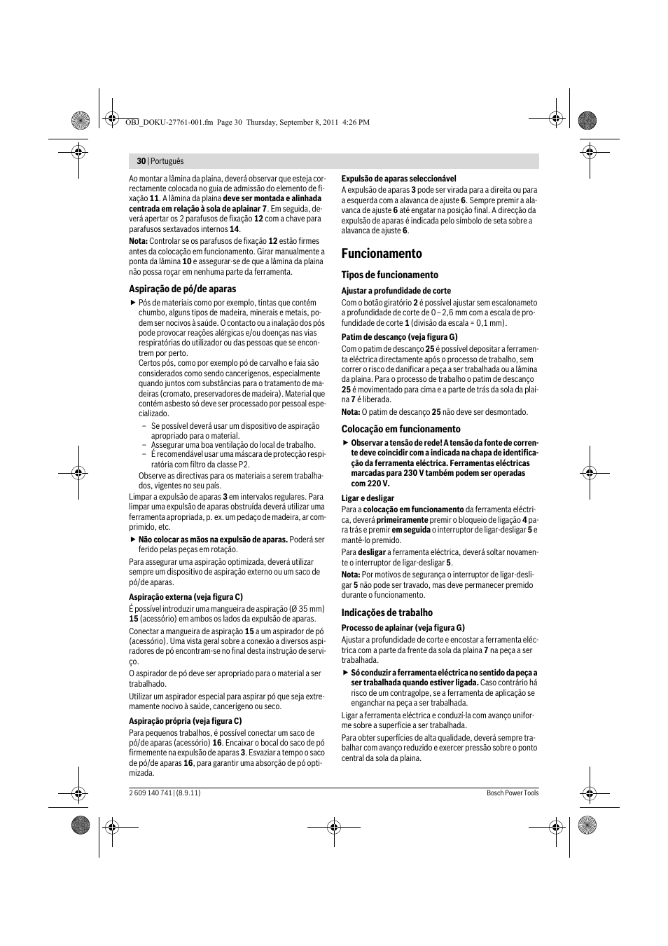 Funcionamento | Bosch GHO 26-82 Professional User Manual | Page 30 / 142