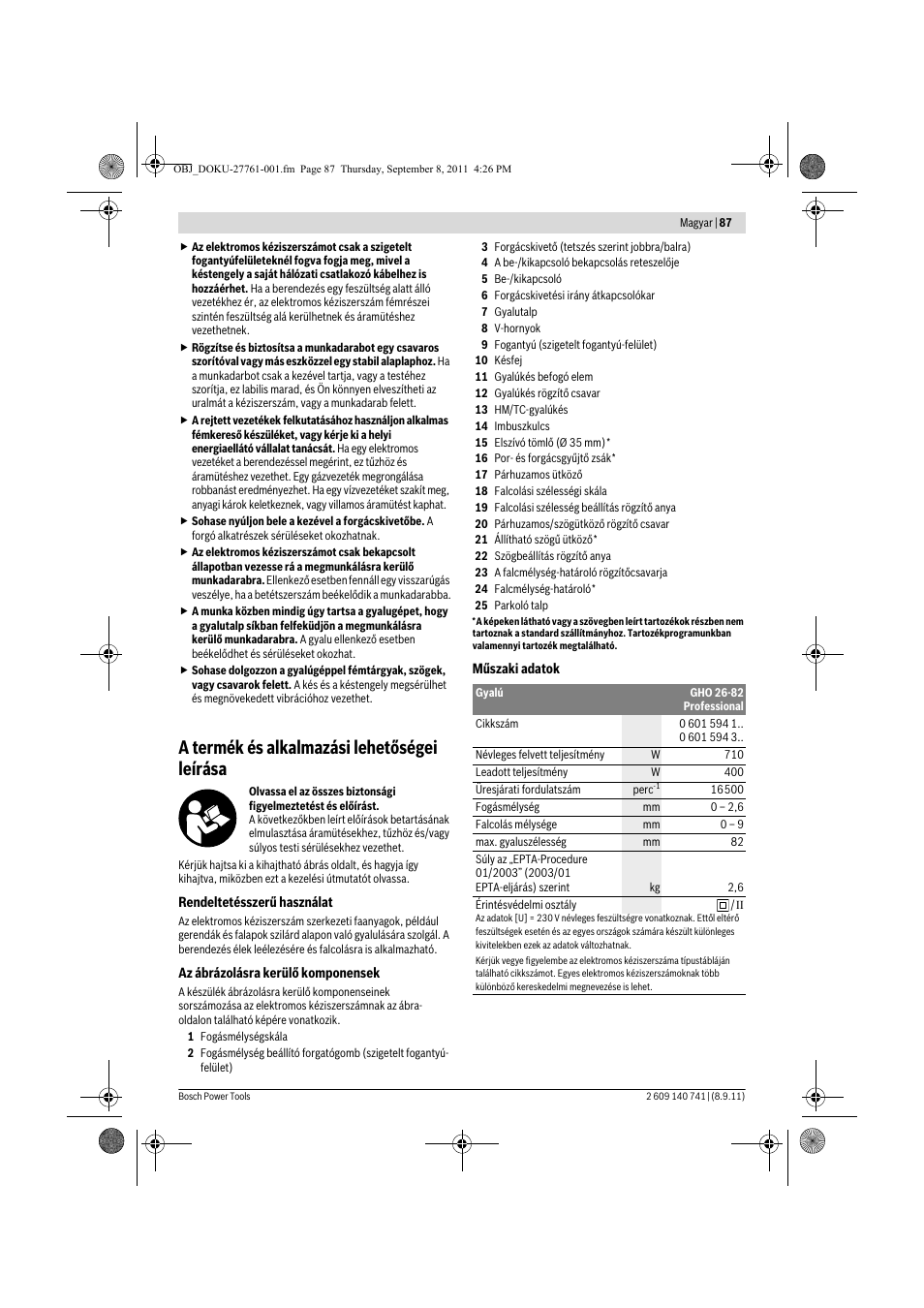 A termék és alkalmazási lehetőségei leírása | Bosch GHO 26-82 Professional User Manual | Page 87 / 142