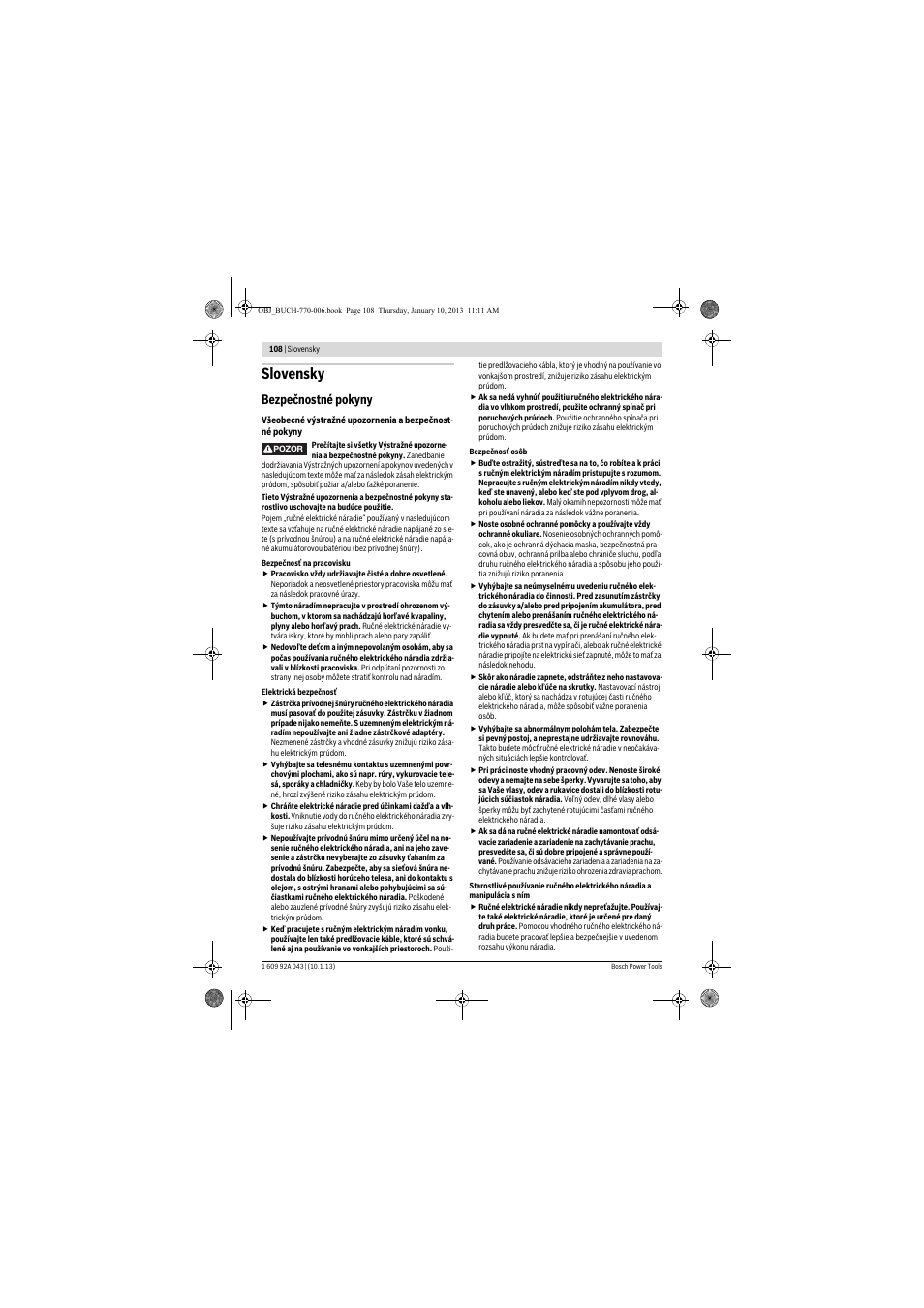 Slovensky, Bezpečnostné pokyny | Bosch GBH 3-28 DRE Professional User Manual | Page 108 / 207