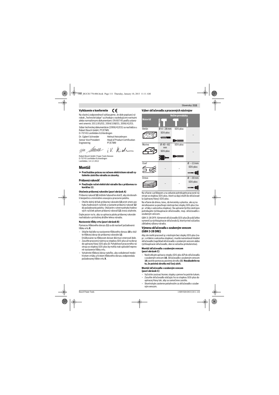Montáž | Bosch GBH 3-28 DRE Professional User Manual | Page 111 / 207