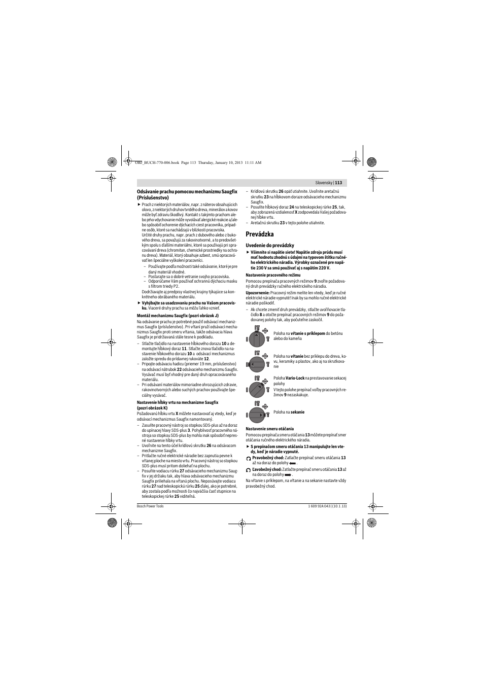 Prevádzka | Bosch GBH 3-28 DRE Professional User Manual | Page 113 / 207