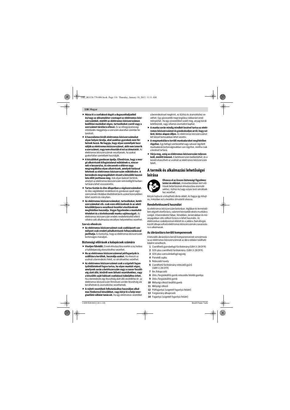A termék és alkalmazási lehetőségei leírása | Bosch GBH 3-28 DRE Professional User Manual | Page 116 / 207