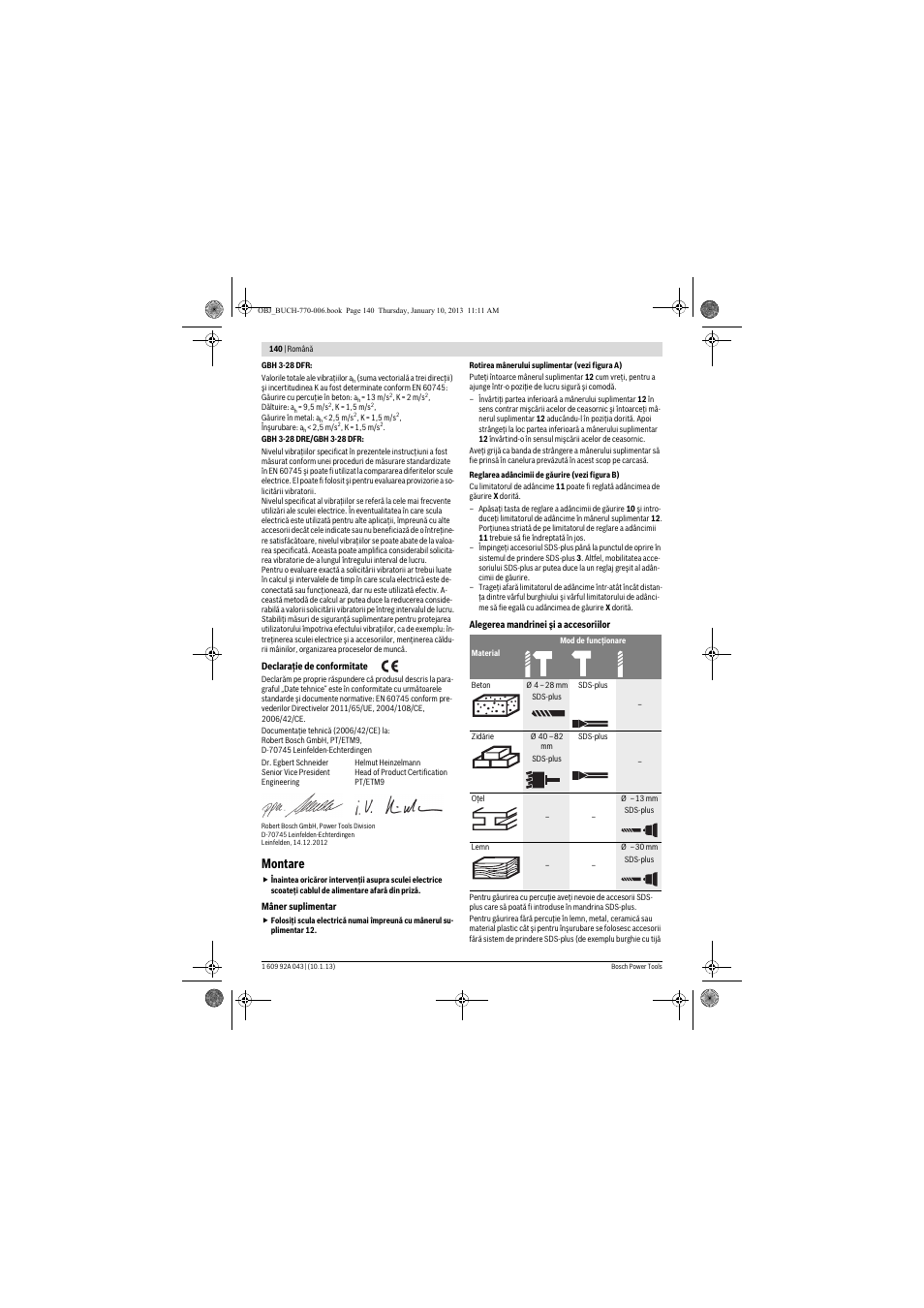 Montare | Bosch GBH 3-28 DRE Professional User Manual | Page 140 / 207
