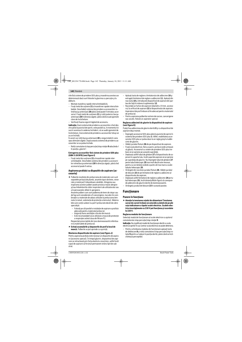 Funcţionare | Bosch GBH 3-28 DRE Professional User Manual | Page 142 / 207