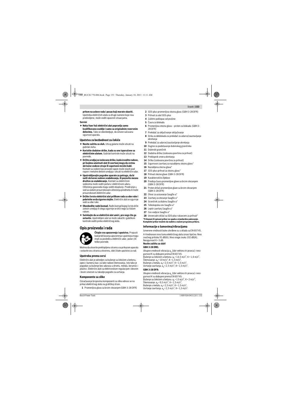 Opis proizvoda i rada | Bosch GBH 3-28 DRE Professional User Manual | Page 153 / 207