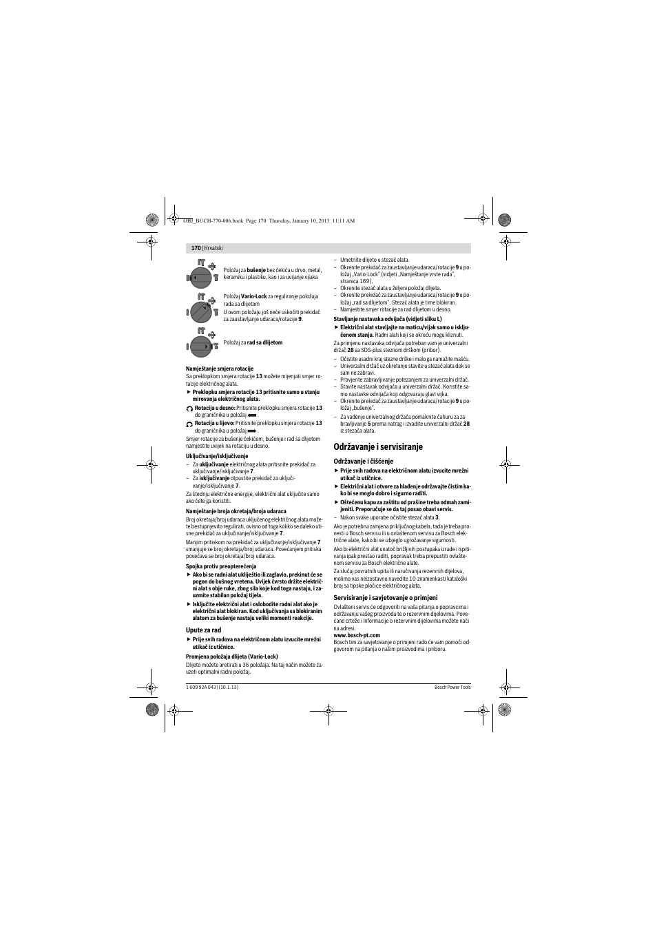 Održavanje i servisiranje | Bosch GBH 3-28 DRE Professional User Manual | Page 170 / 207