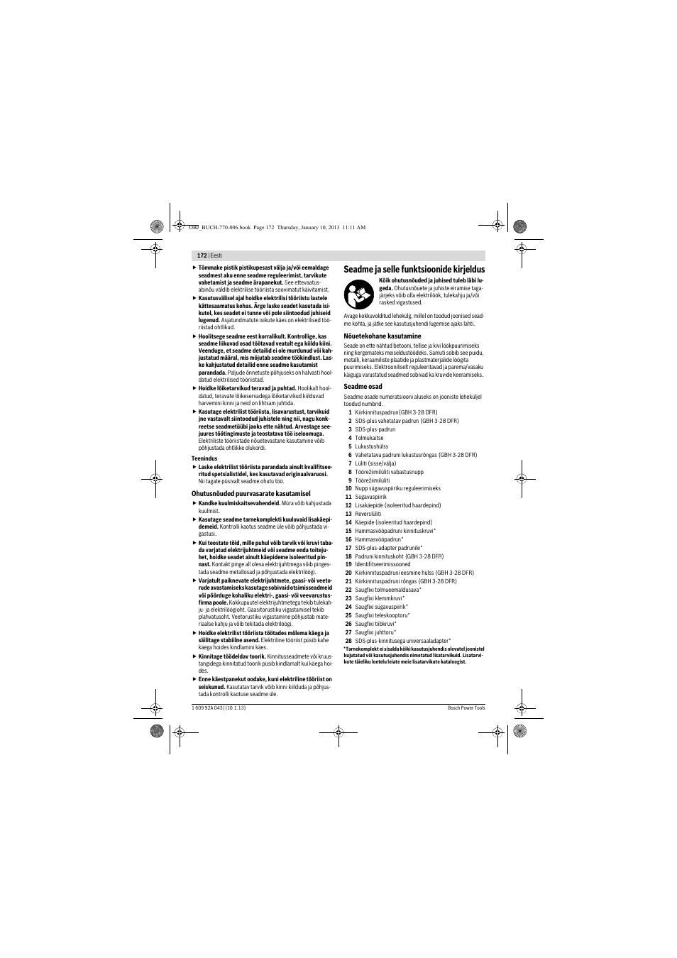 Seadme ja selle funktsioonide kirjeldus | Bosch GBH 3-28 DRE Professional User Manual | Page 172 / 207