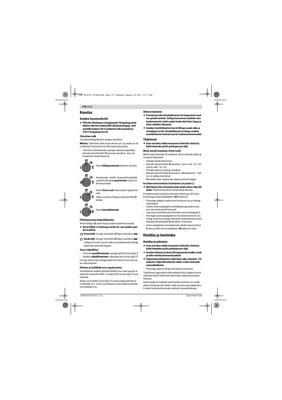 Kasutus, Hooldus ja teenindus | Bosch GBH 3-28 DRE Professional User Manual | Page 176 / 207