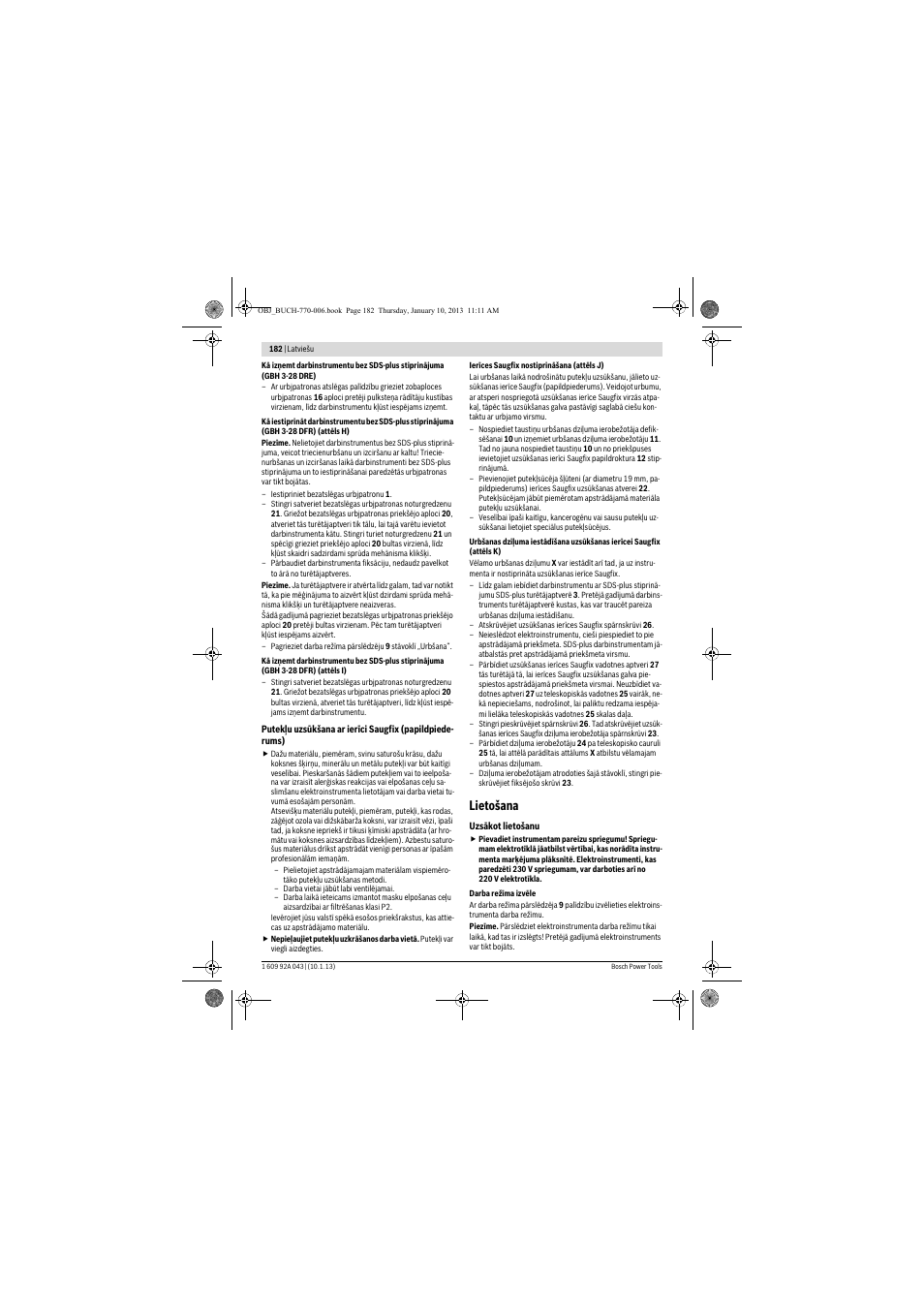 Lietošana | Bosch GBH 3-28 DRE Professional User Manual | Page 182 / 207