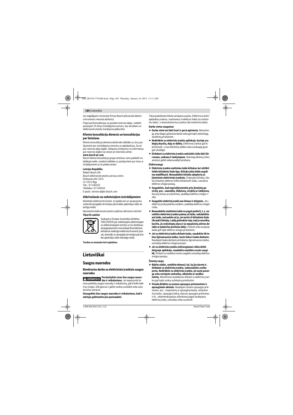 Lietuviškai, Saugos nuorodos | Bosch GBH 3-28 DRE Professional User Manual | Page 184 / 207