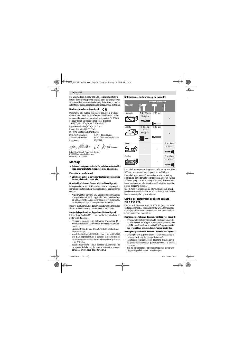 Montaje | Bosch GBH 3-28 DRE Professional User Manual | Page 30 / 207