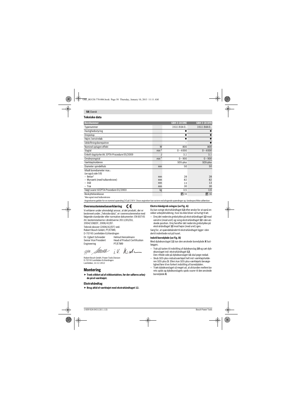 Montering | Bosch GBH 3-28 DRE Professional User Manual | Page 58 / 207