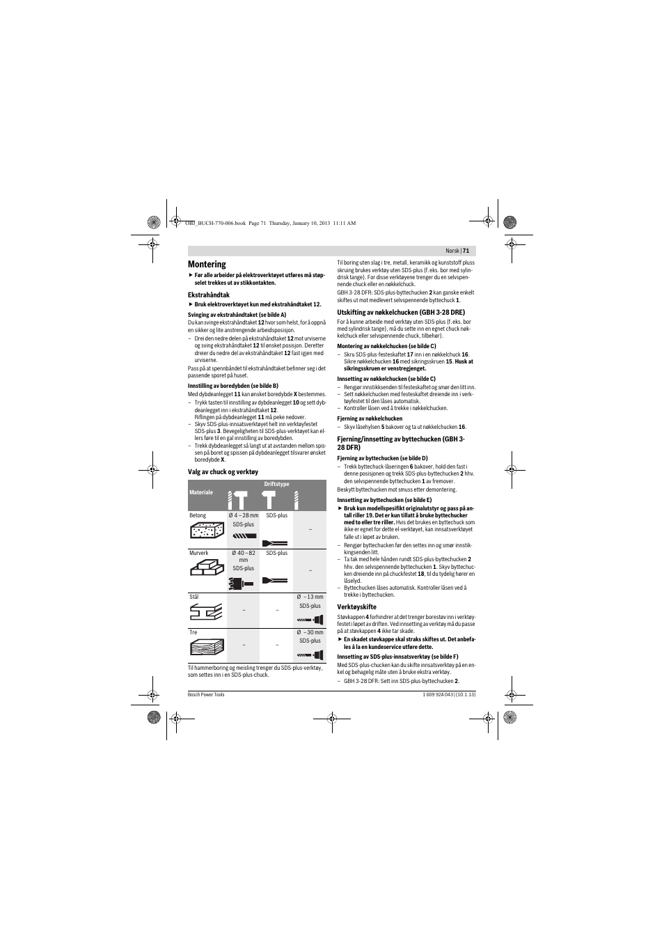 Montering | Bosch GBH 3-28 DRE Professional User Manual | Page 71 / 207