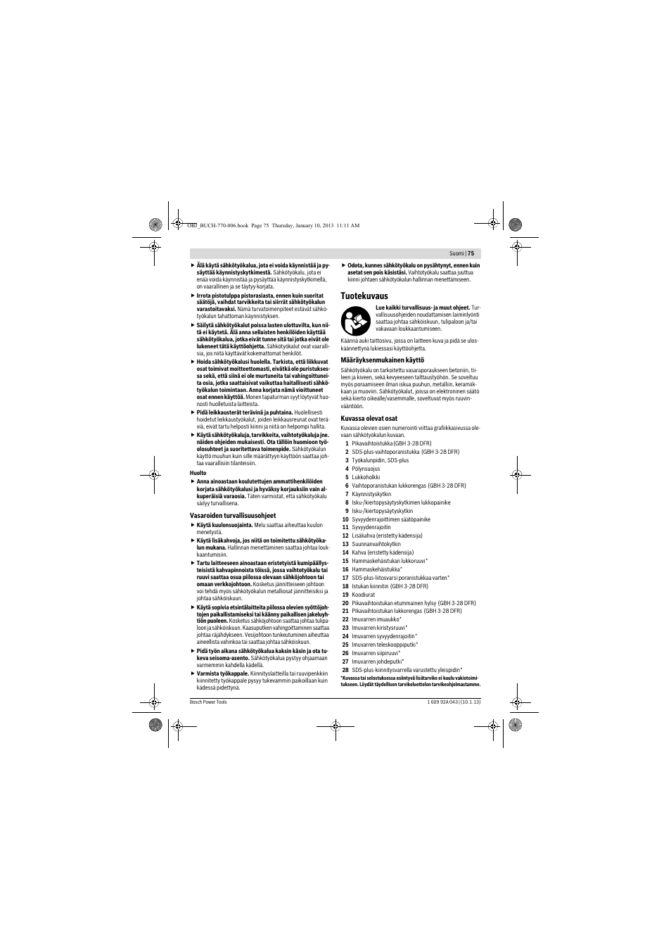 Tuotekuvaus | Bosch GBH 3-28 DRE Professional User Manual | Page 75 / 207