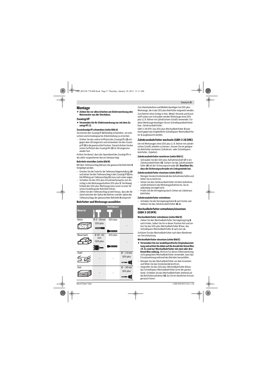 Montage | Bosch GBH 3-28 DRE Professional User Manual | Page 9 / 207