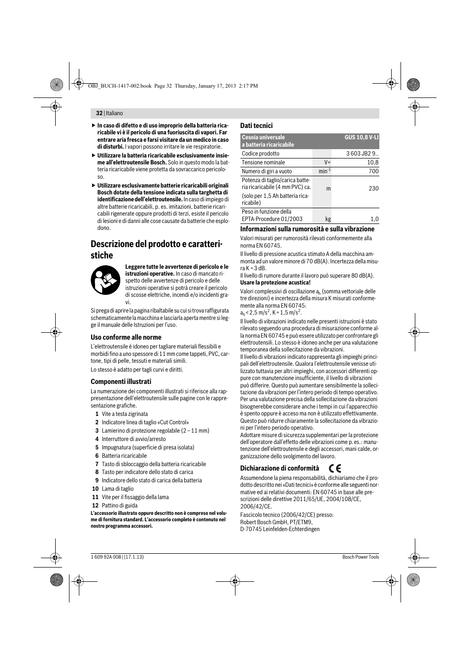 Descrizione del prodotto e caratteri- stiche | Bosch GUS 10,8 V-LI Professional User Manual | Page 32 / 145
